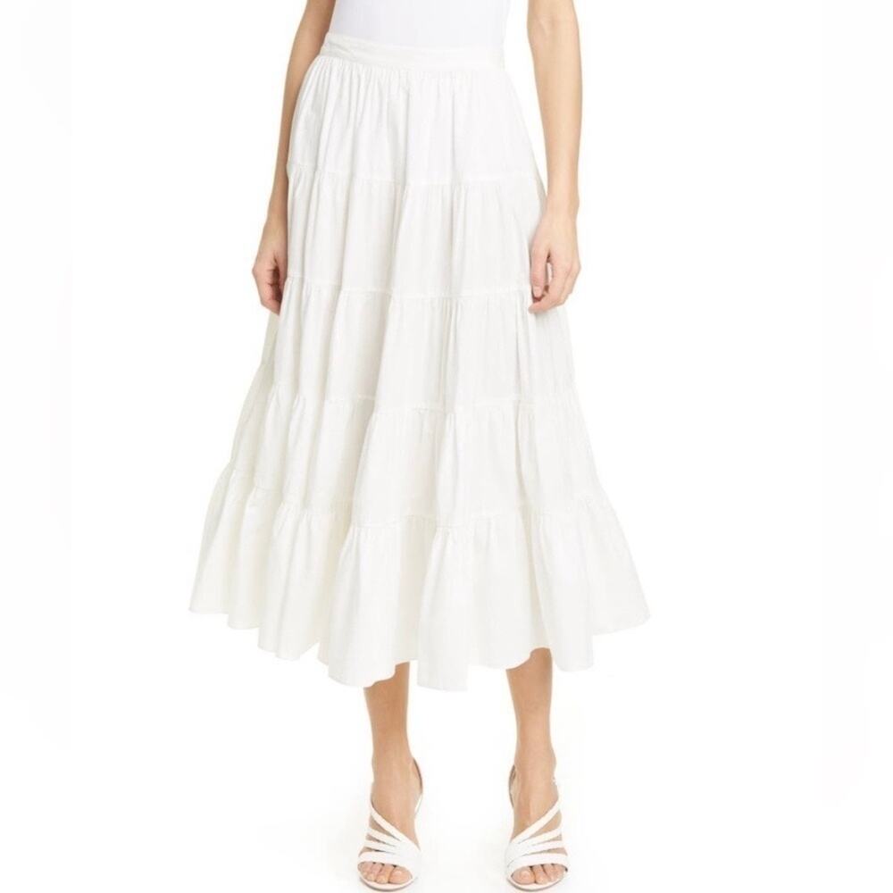 Ulla Johnson Sylvie Tiered Cotton Midi Skirt WOMENS 10 minimalist cottagecore